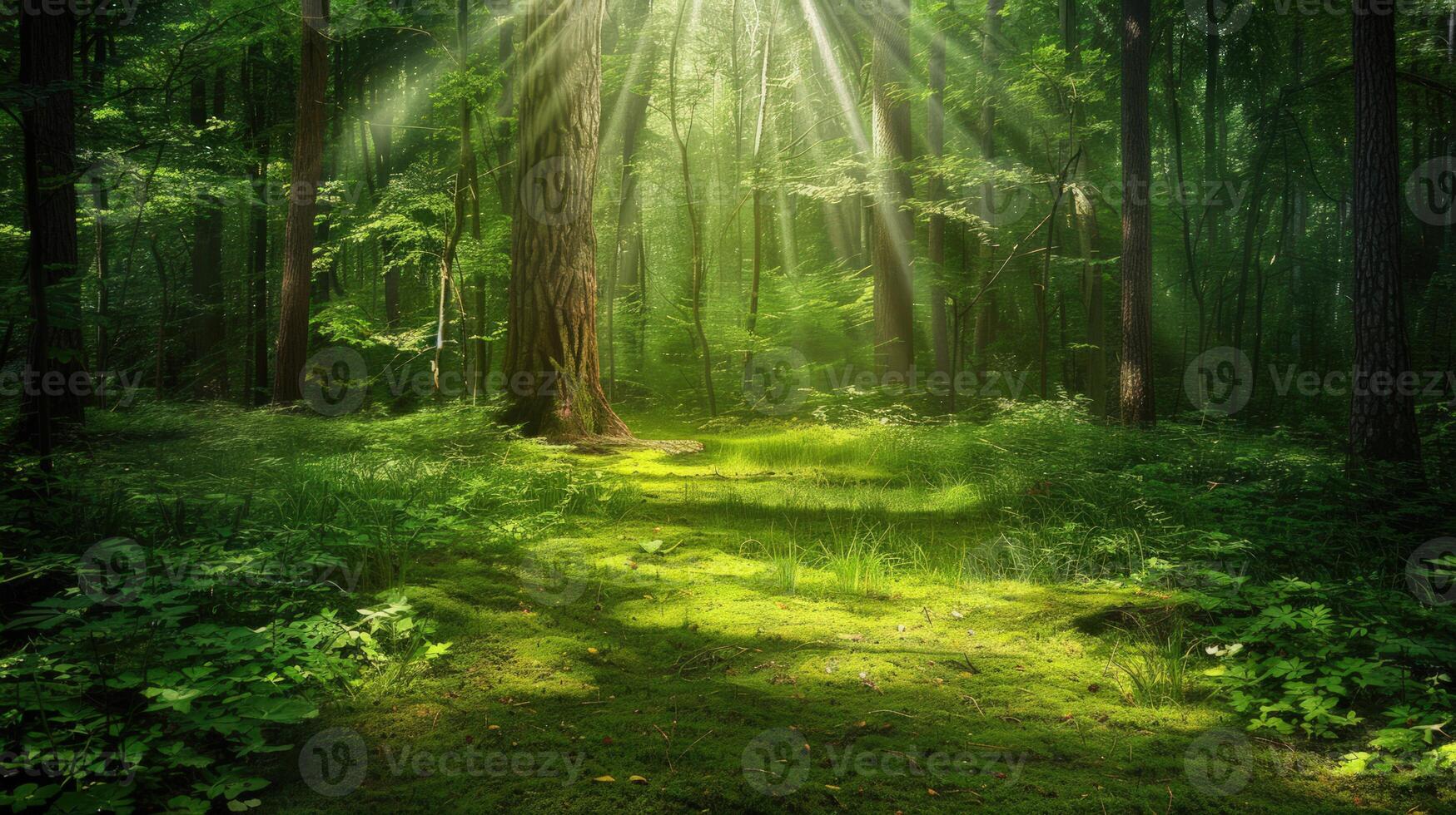 Sunlight Filtering Through a Lush Forest photo