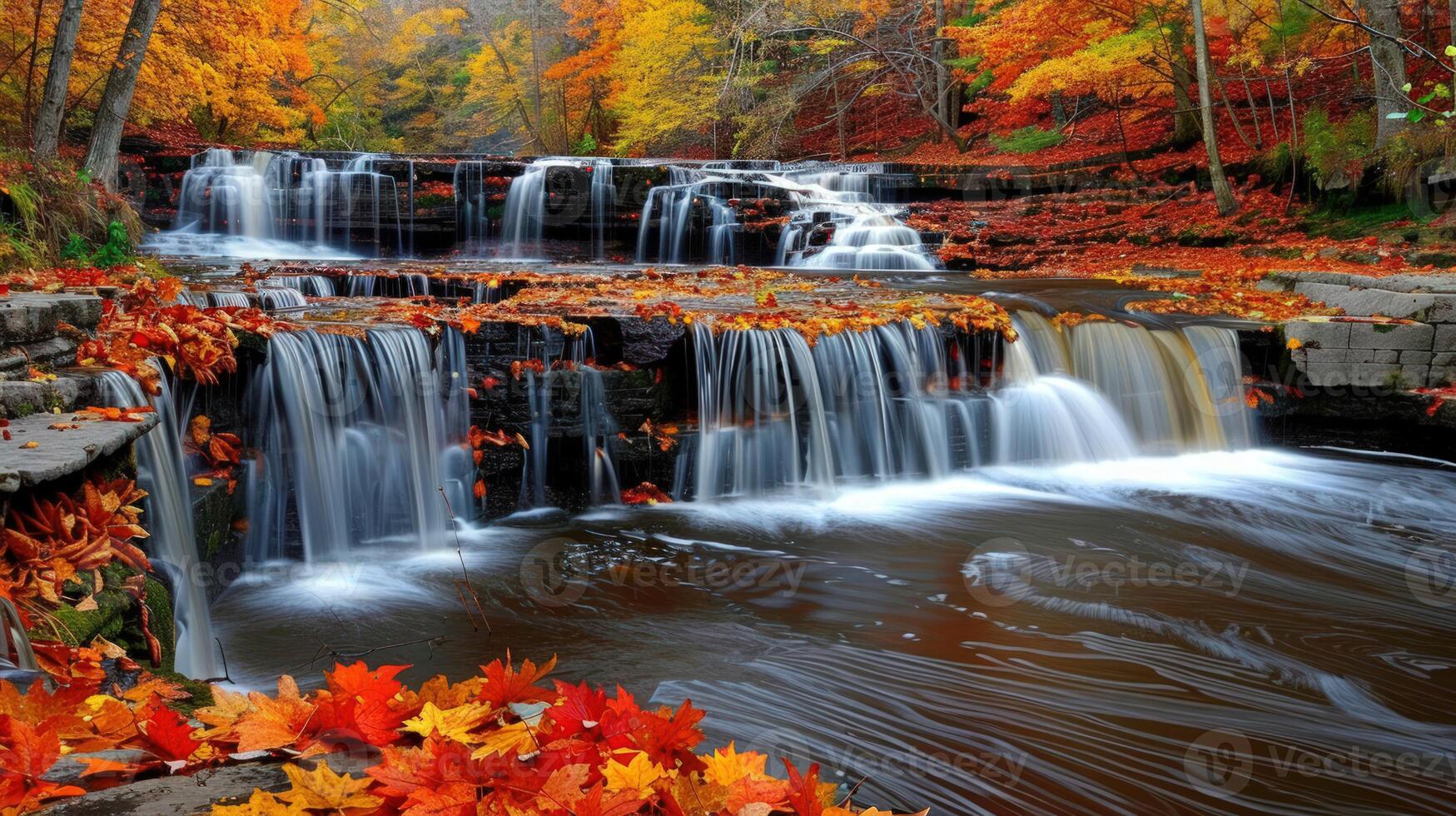 Autumn Waterfall in a Forest photo