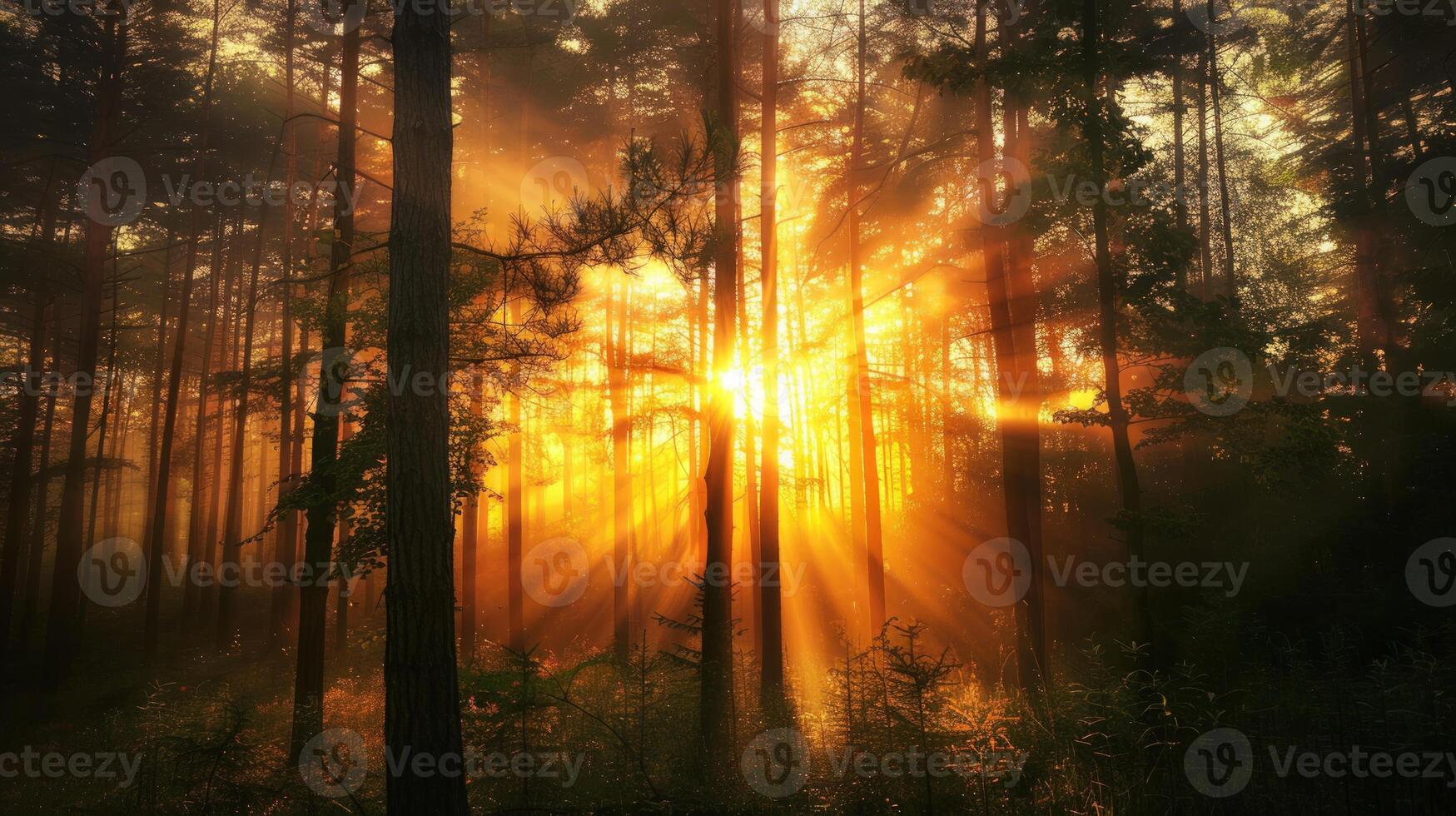 Golden Rays in a Misty Forest photo