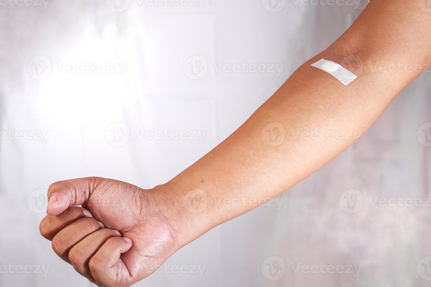 showing injection marks, concept of blood donor photo