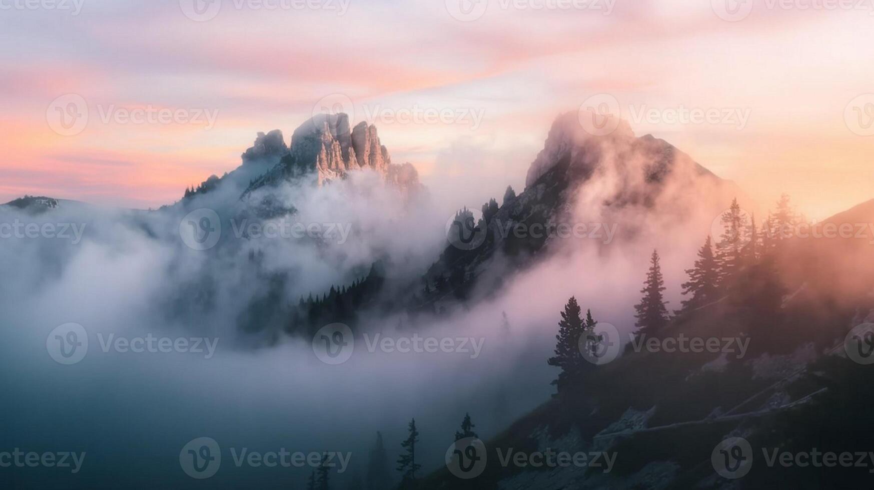 Mountain Peaks Covered in Fog photo