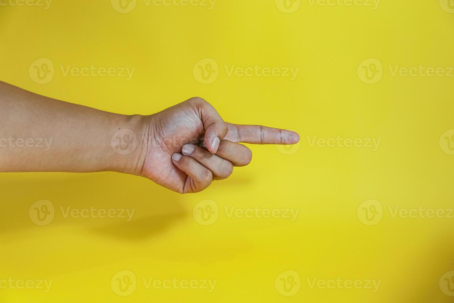 hand pointing on virtual object with index finger, making gesture photo