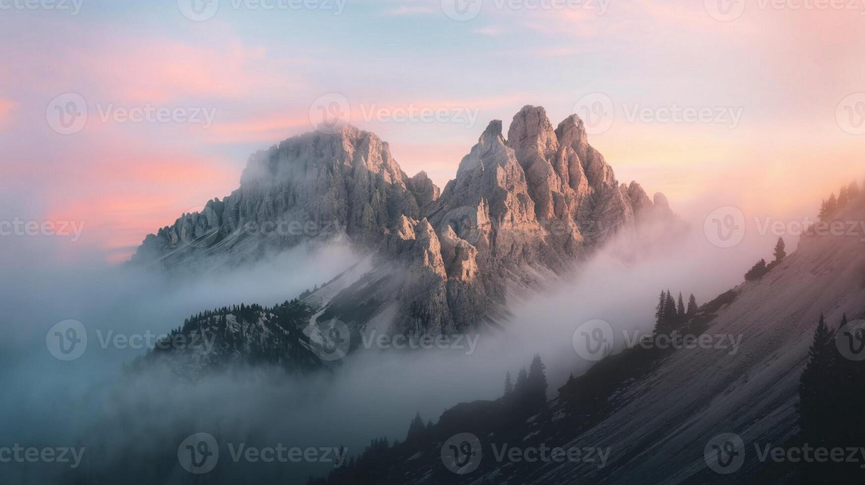 Mountain Peaks Covered in Fog photo