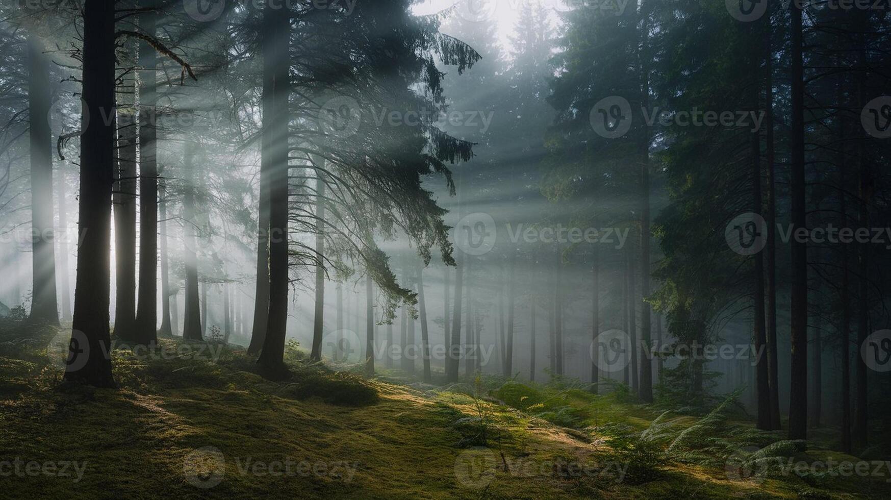Dense Forest in Morning Fog photo