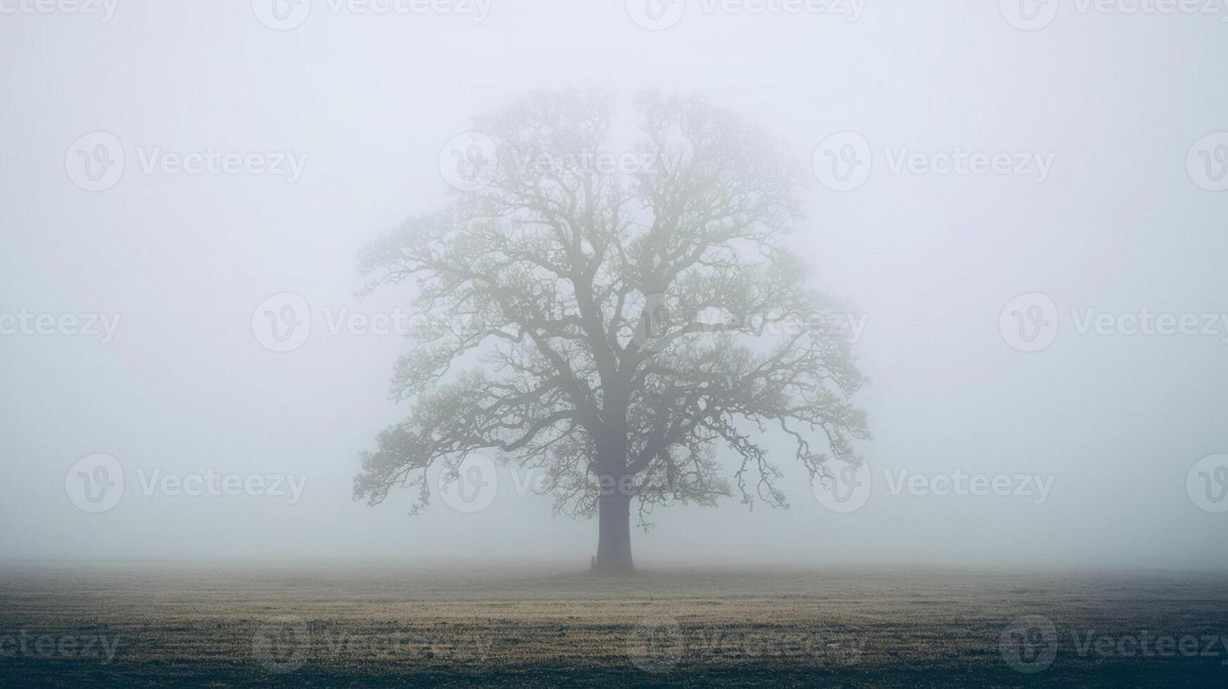 Foggy Field with a Lonely Tree photo