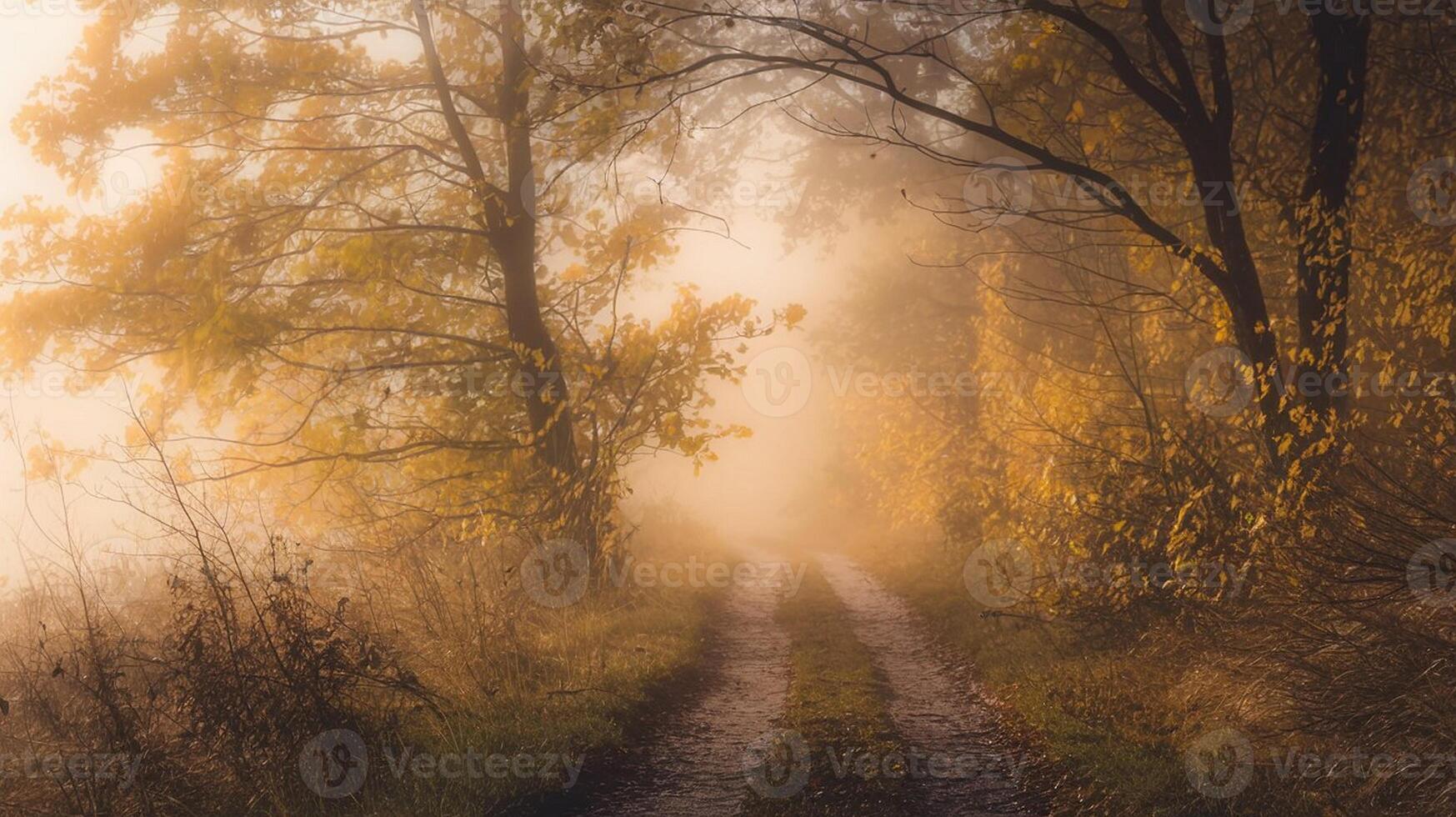 Autumn Forest Path with Fog photo