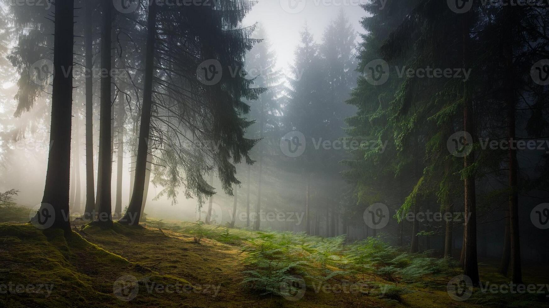 Dense Forest in Morning Fog photo