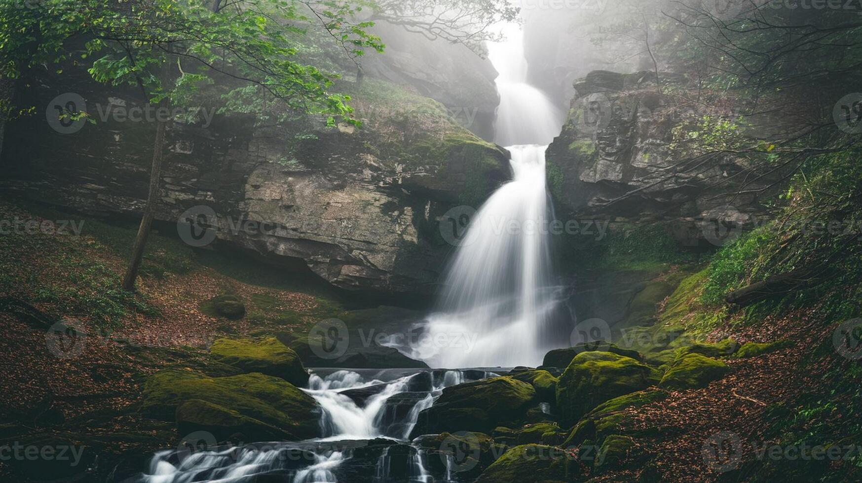 Misty Waterfall in a Forest photo