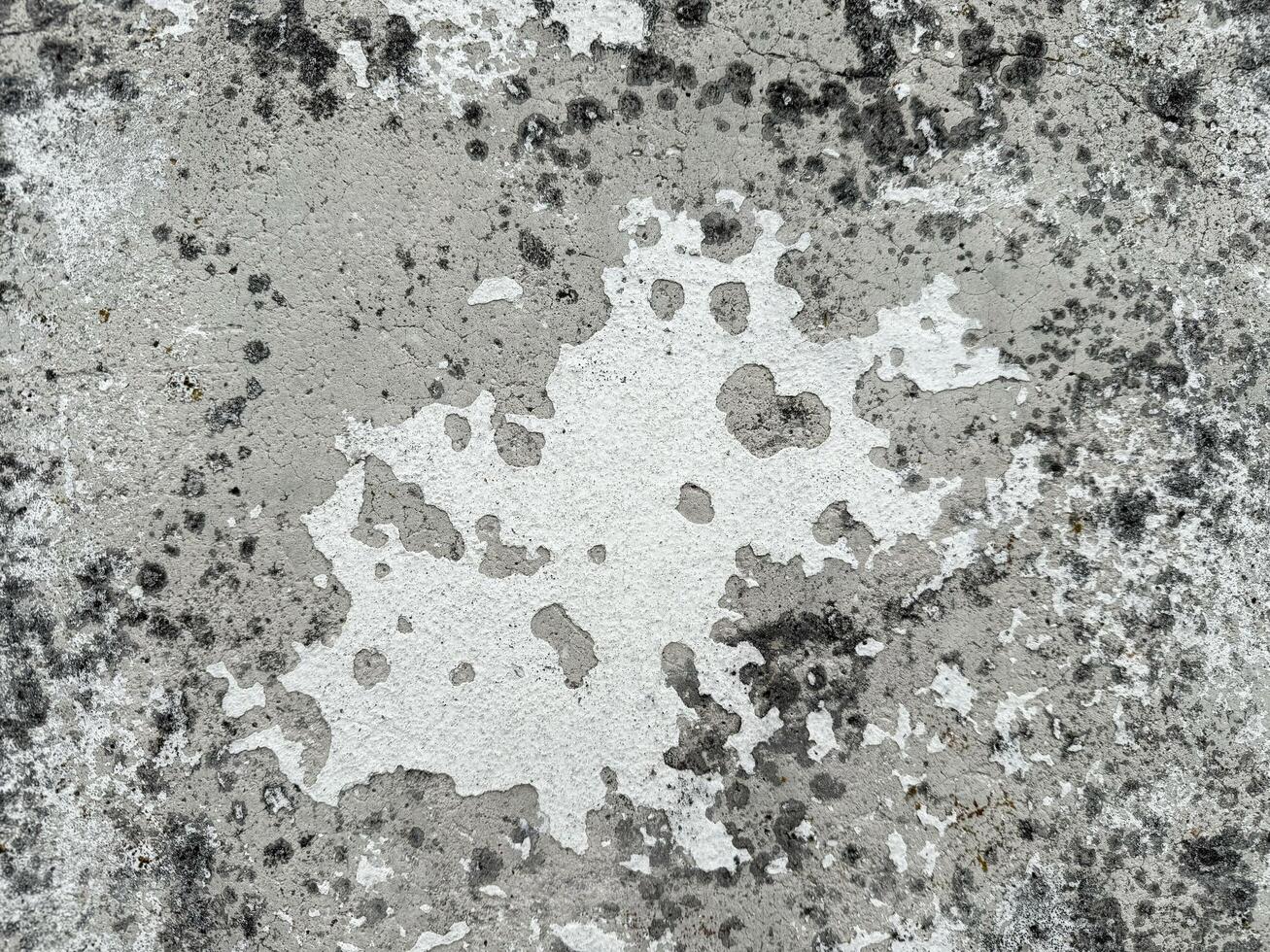 Weathered concrete texture with peeling paint and dark spots for backgrounds and designs photo