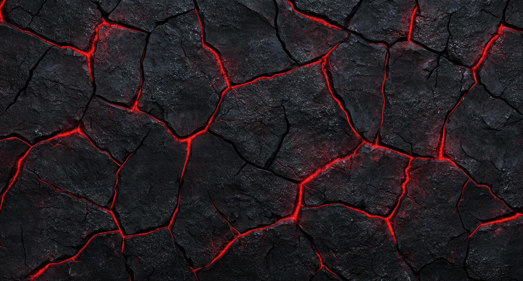 Glowing cracks in dark rock surface. . photo