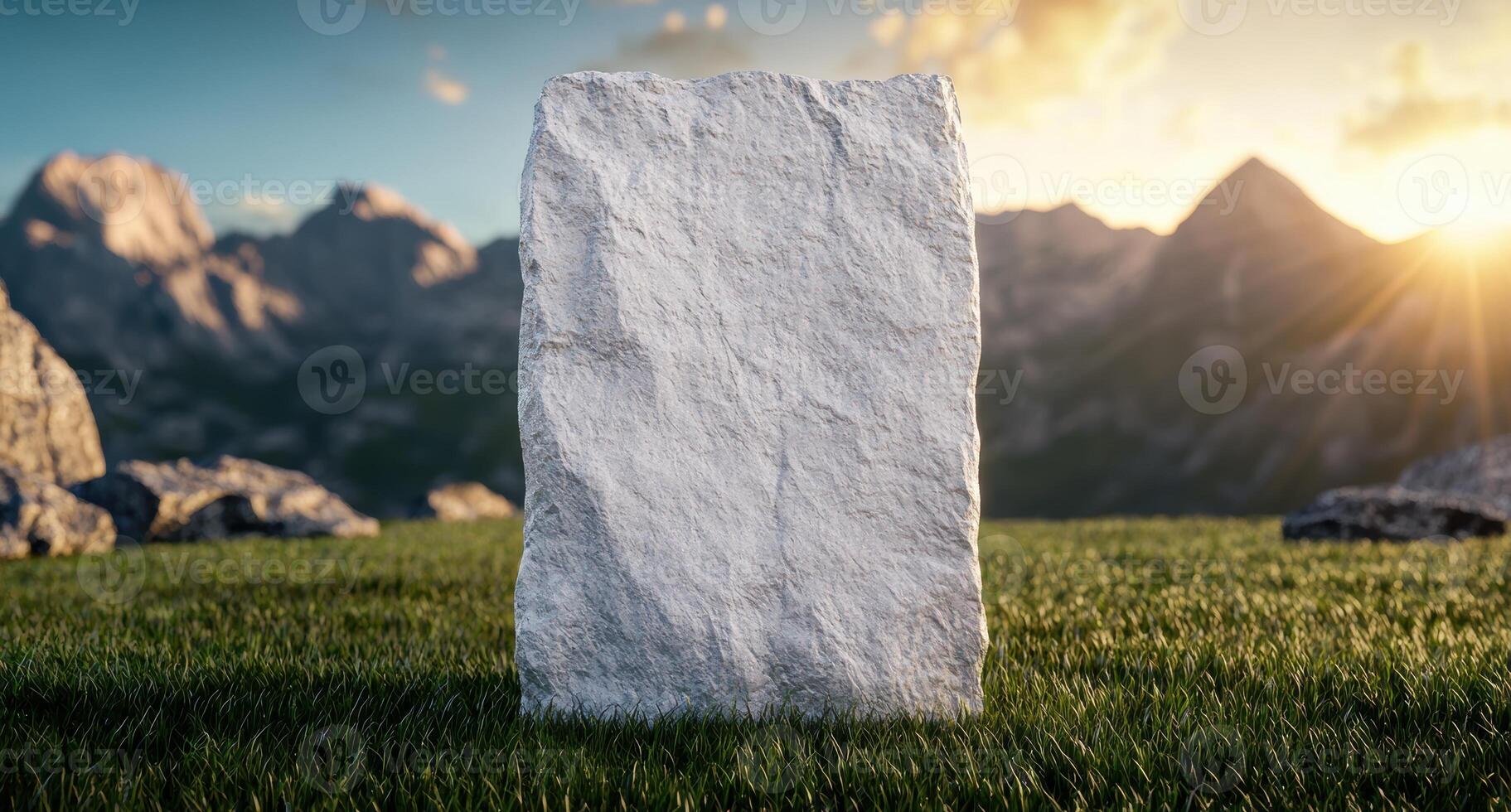 Majestic mountain landscape with large stone monolith. . photo
