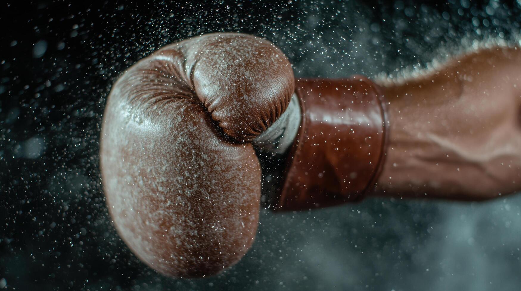 Close-up of a boxing glove in the rain. . photo