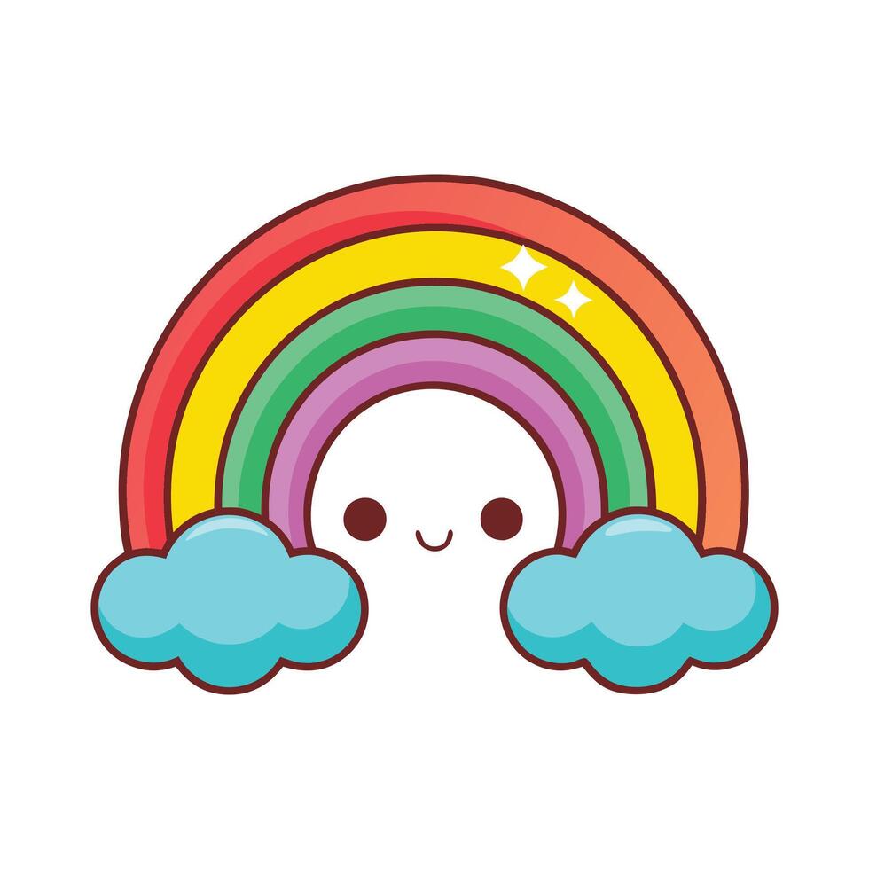 A rainbow with clouds and stars vector