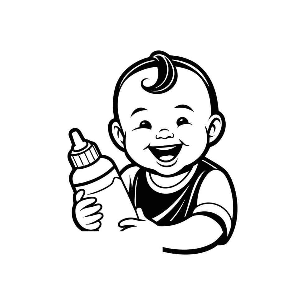 Baby holding bottle and smiling vector