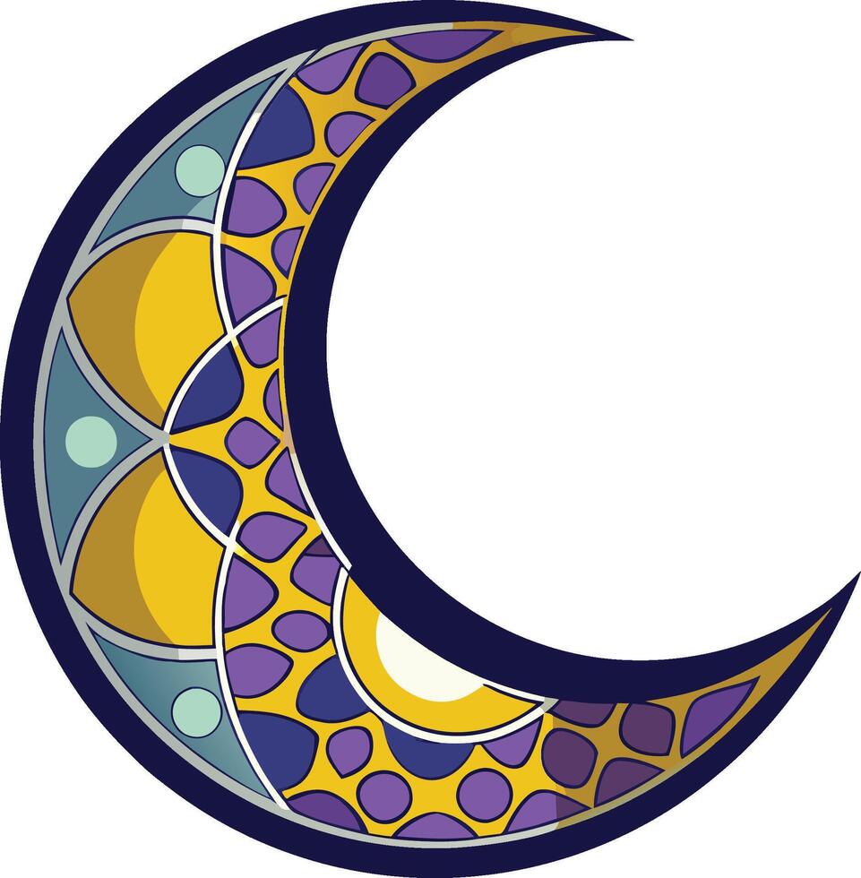 A crescent with a colorful pattern on it vector