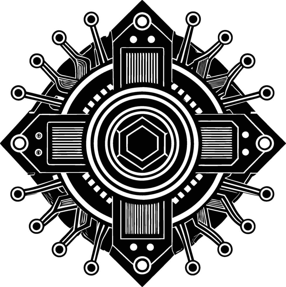 A black and white design with a circular design vector