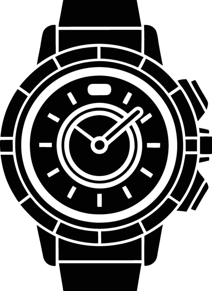 A black and white watch icon on a white background vector