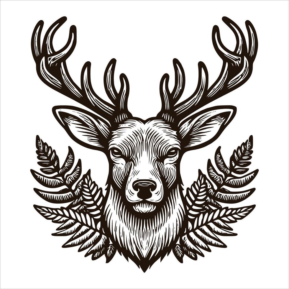 A deer head with ferns on it vector