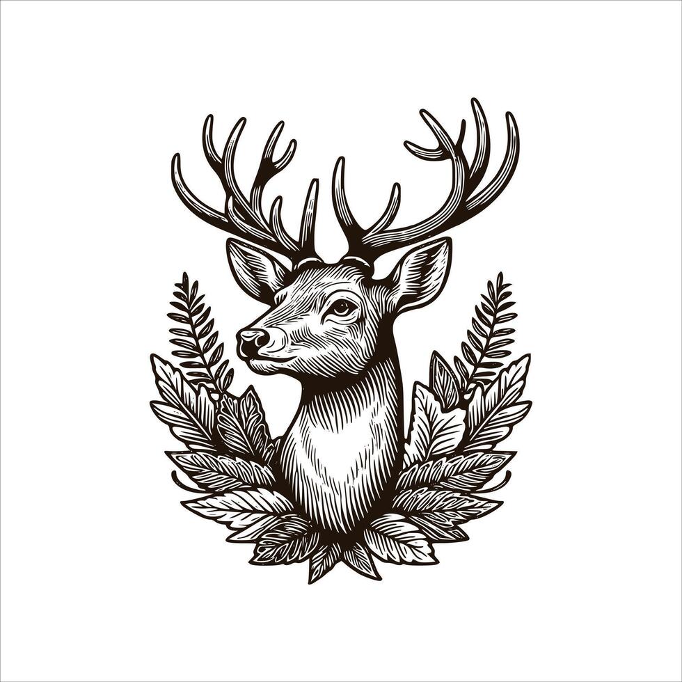 A deer head with leaves and flowers on it vector