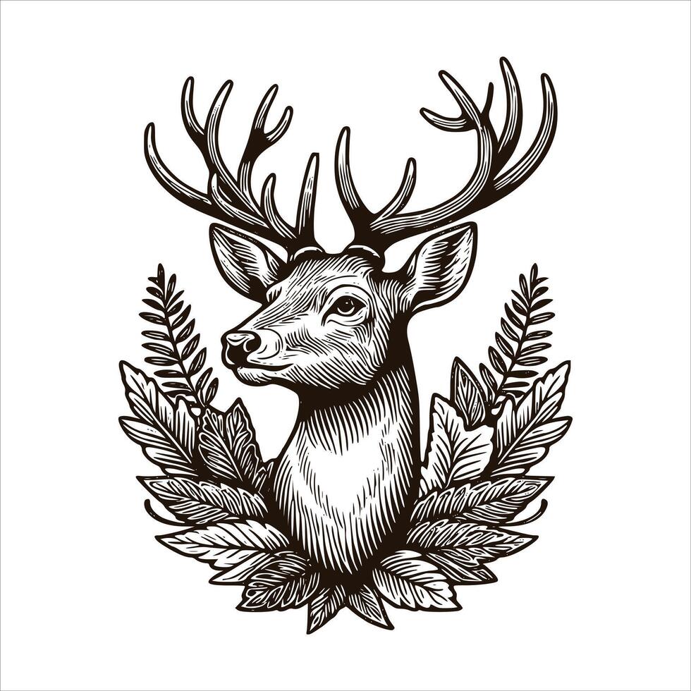 A deer head with leaves and branches on it vector