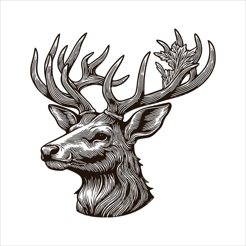 A deer head with horns and leaves on it vector