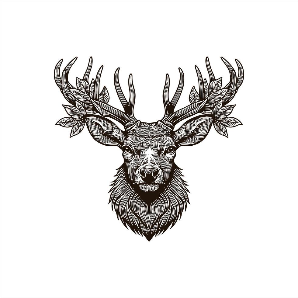 A deer head with leaves on it vector