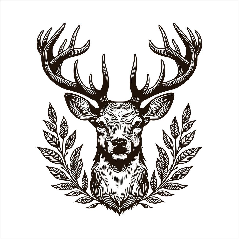 A deer head with leaves and branches on it vector