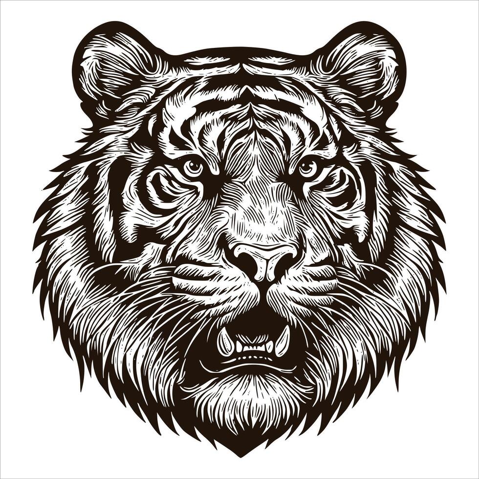 A tiger head in a woodcut style vector