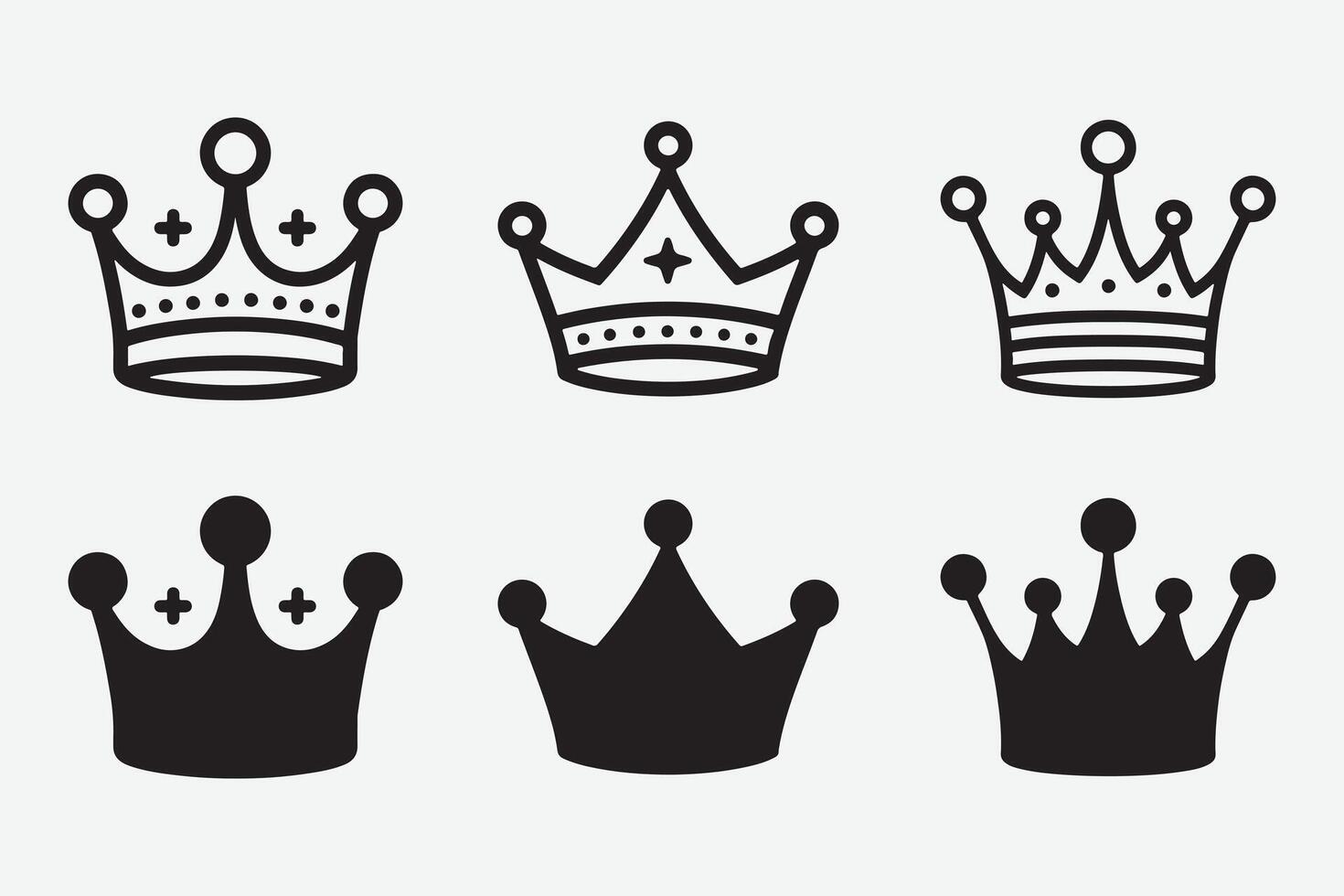 Crown icon set. Collection of crown silhouette. Linear and silhouette icons. premium Icon. vector
