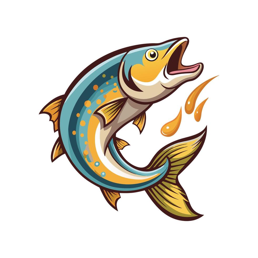 Salmon Fish Opening Their Mouths To Capture Food. Illustration Design On White Background vector