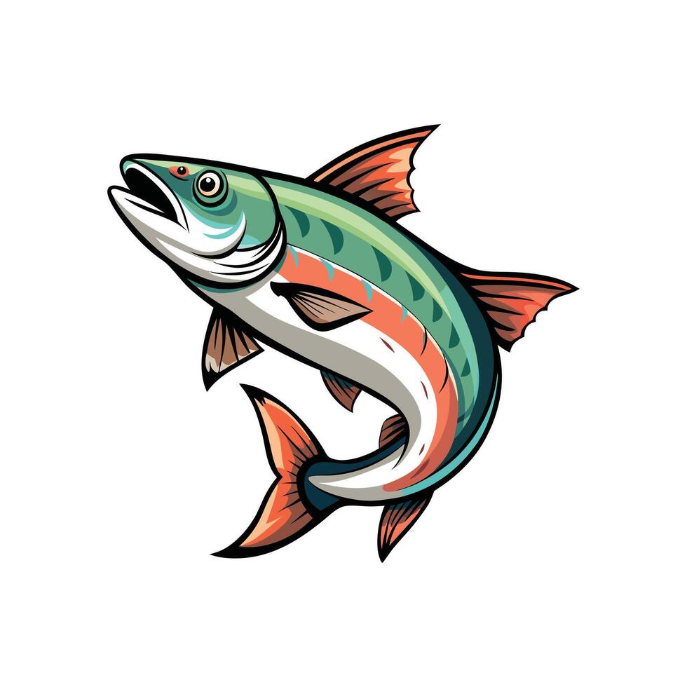 Wild Salmon Fish In Motion-Detailed Illustration vector