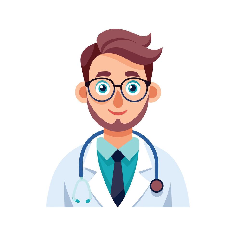 Handsome Male doctor smiling with eyeglass and using stethoscope. Illustration design on white background vector