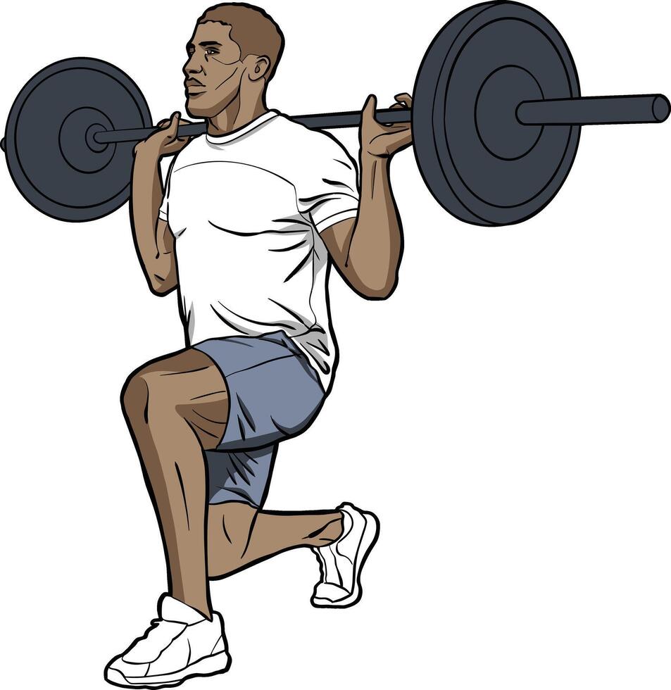 Weightlifting Athlete Performing Lunge Exercise vector