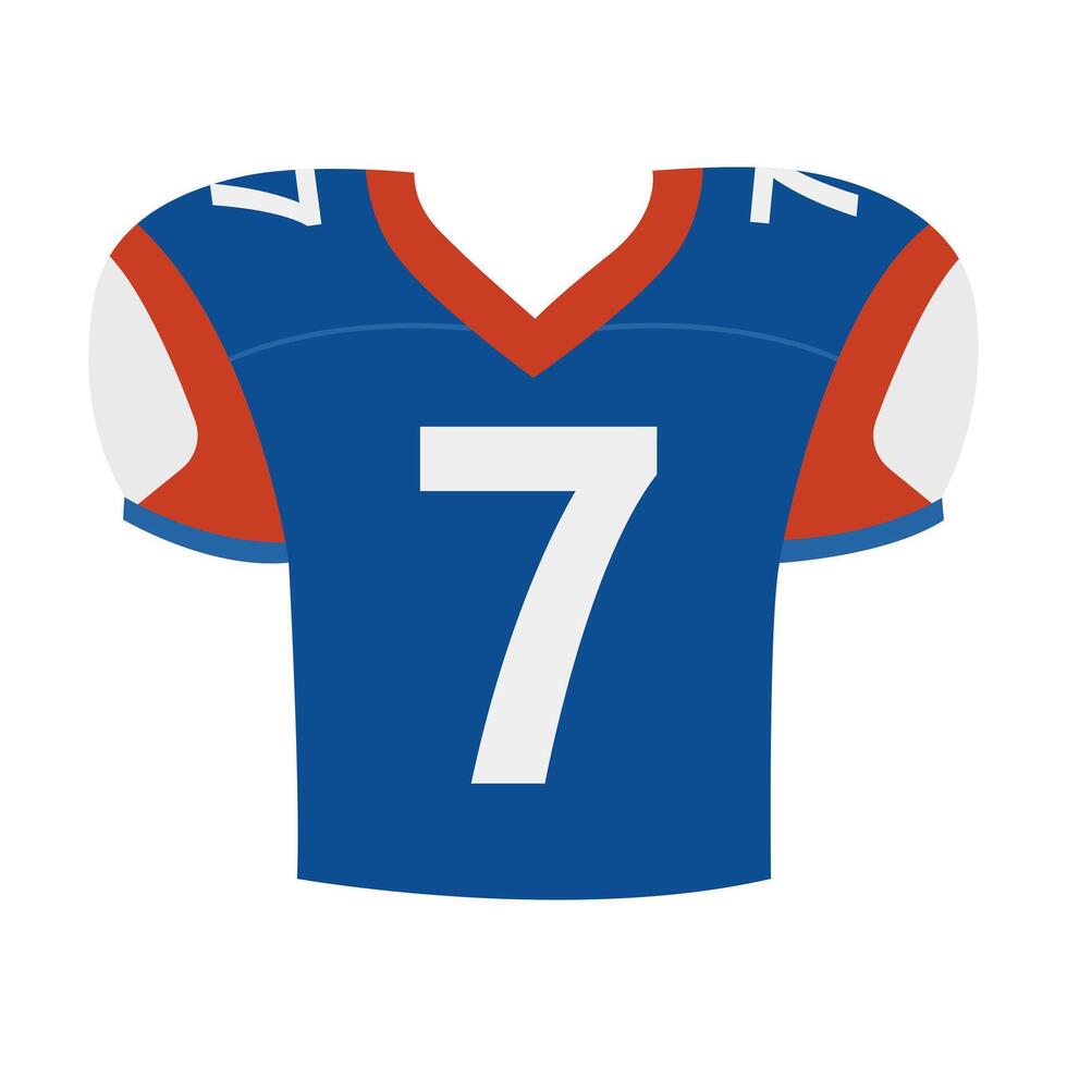 American football jersey with number 7 seven. Professional sports player t shirt. Blue and red uniform. Flat illustration isolated on white background vector