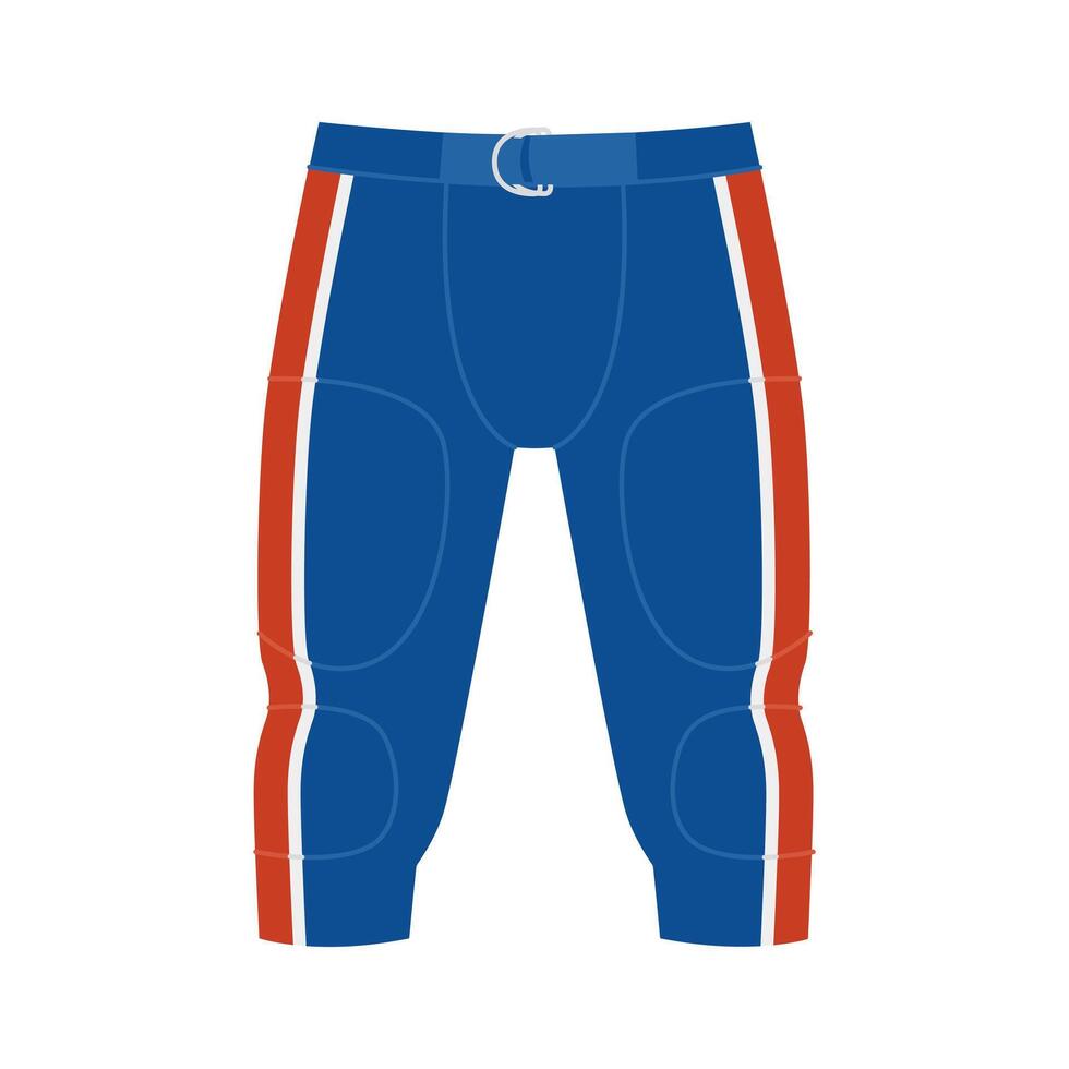 American football pants with thigh and knee pads. Professional sports player trousers. Blue and red uniform. Flat illustration isolated on white background vector