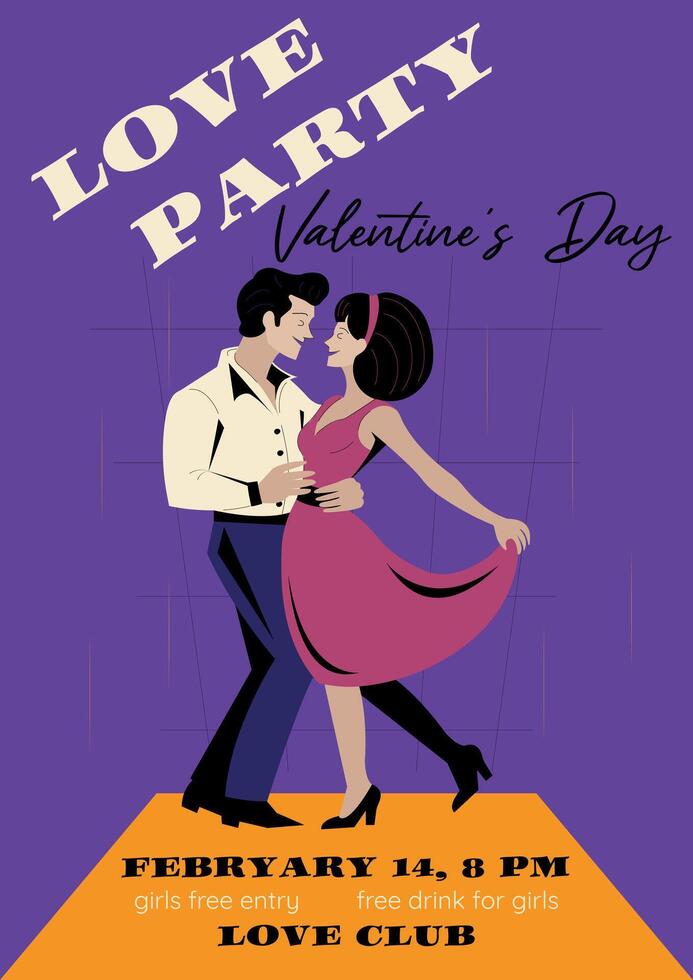 Love party poster in retro style vector