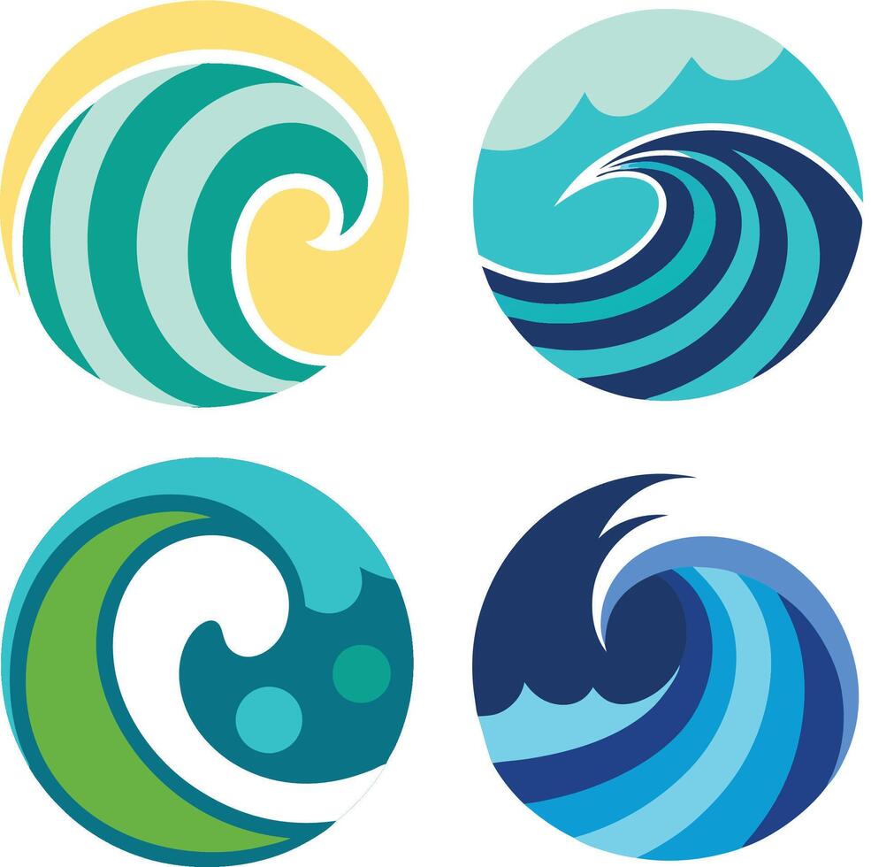 Four different ocean waves in different colors vector