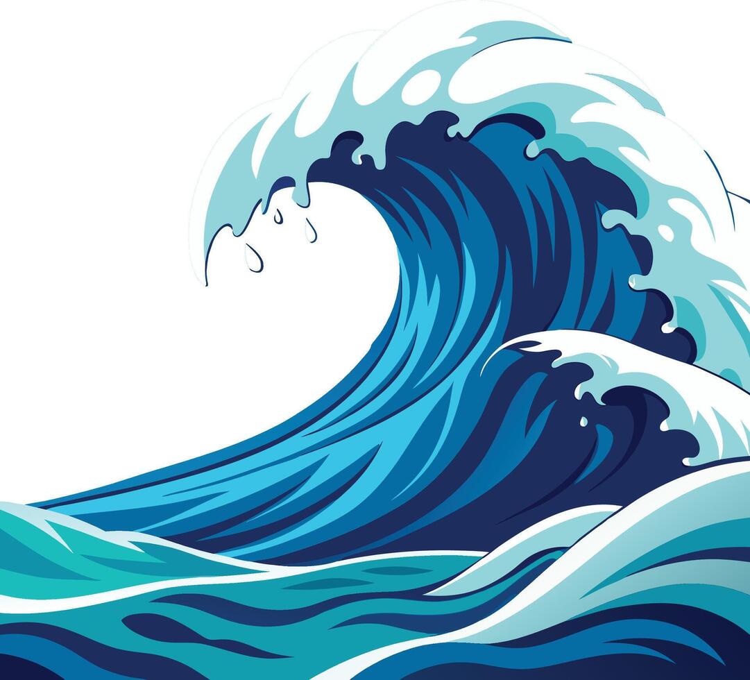 A large blue wave with white and blue water vector