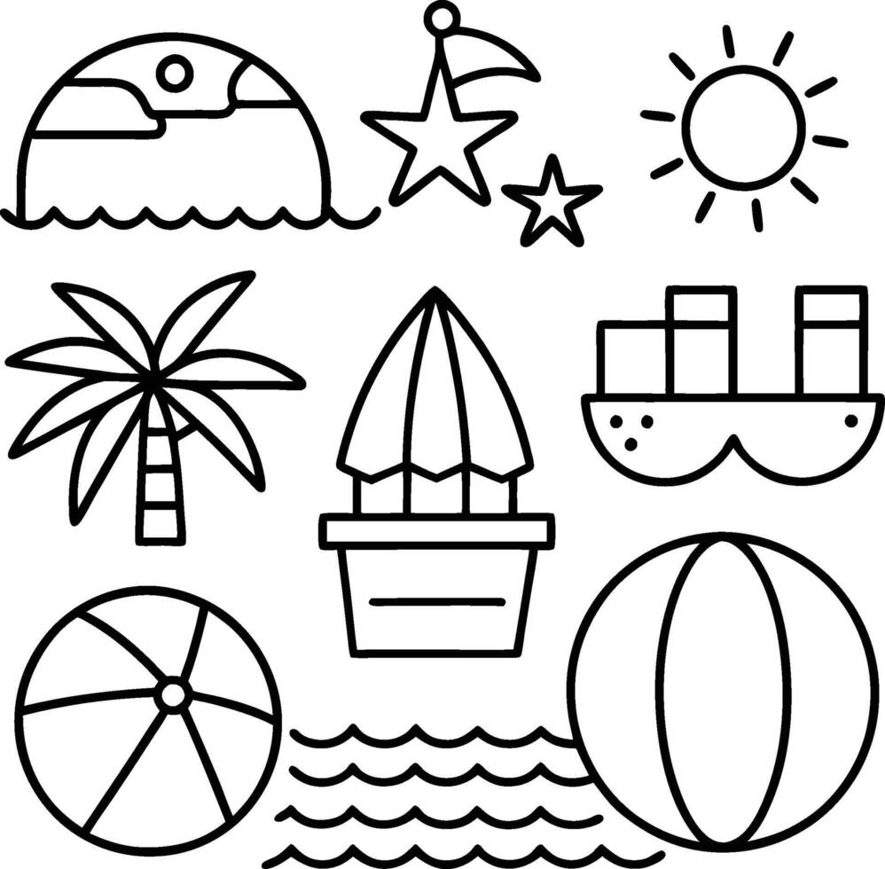 Summer beach icons vector