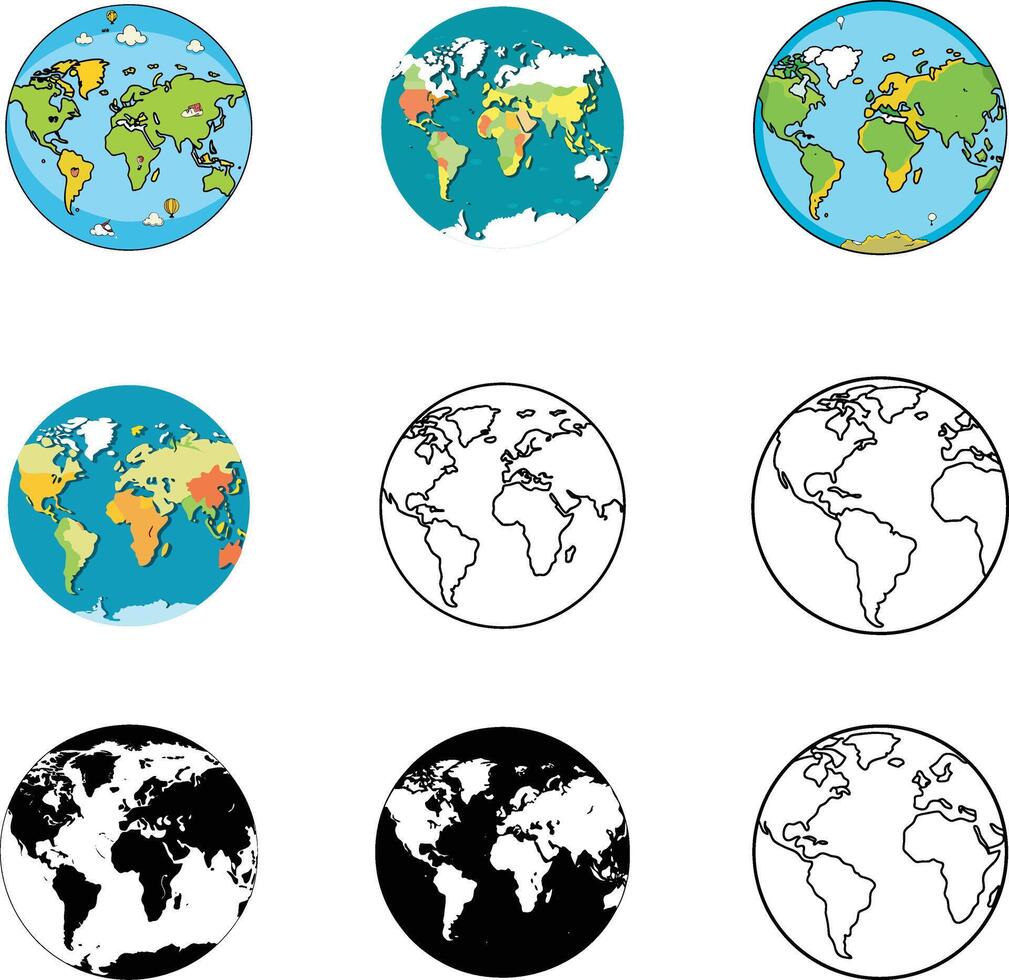 World map icons set vector