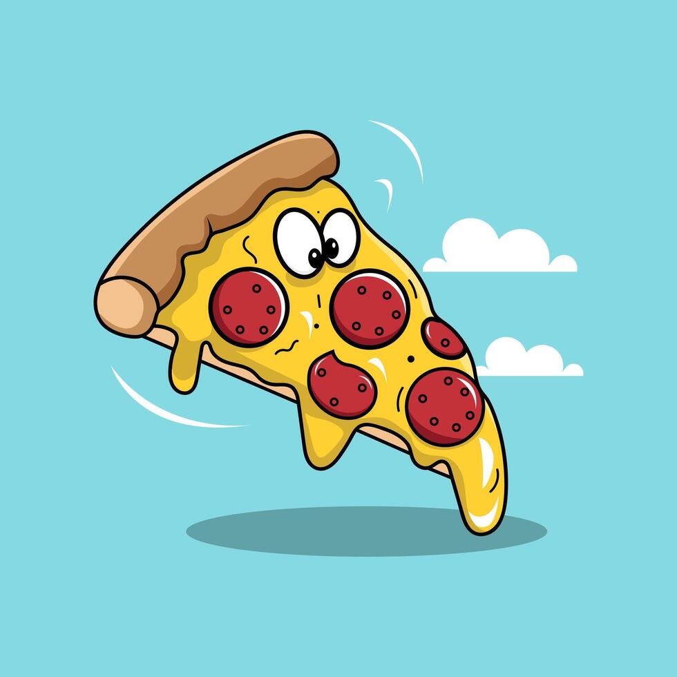 Slice pizza cartoon style icon illustration with food concept. vector