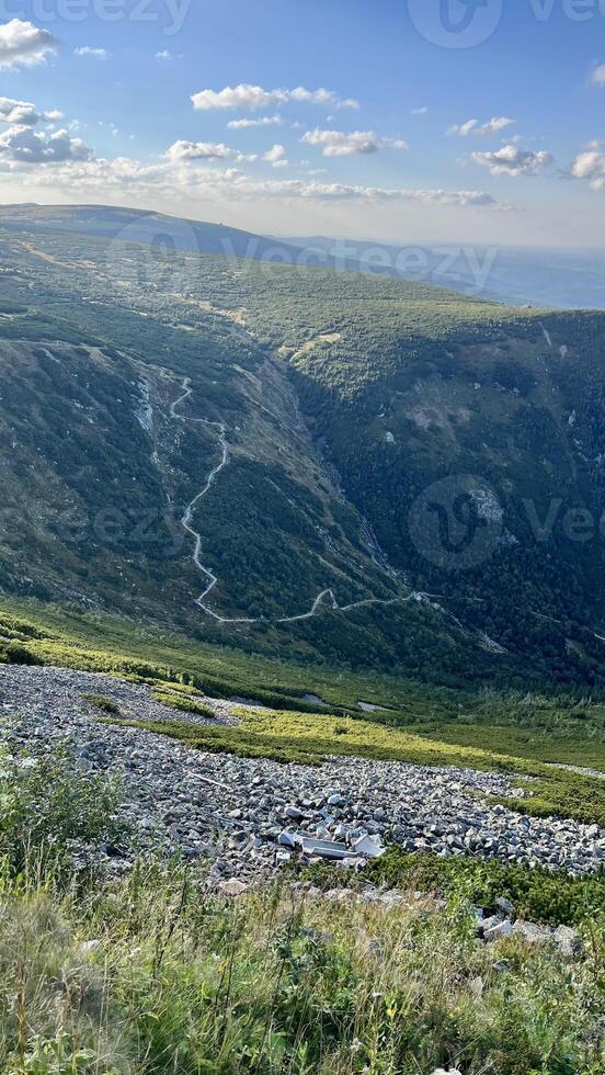 Mountain hiking trail leading to the top of Mount Sniezka, Poland photo