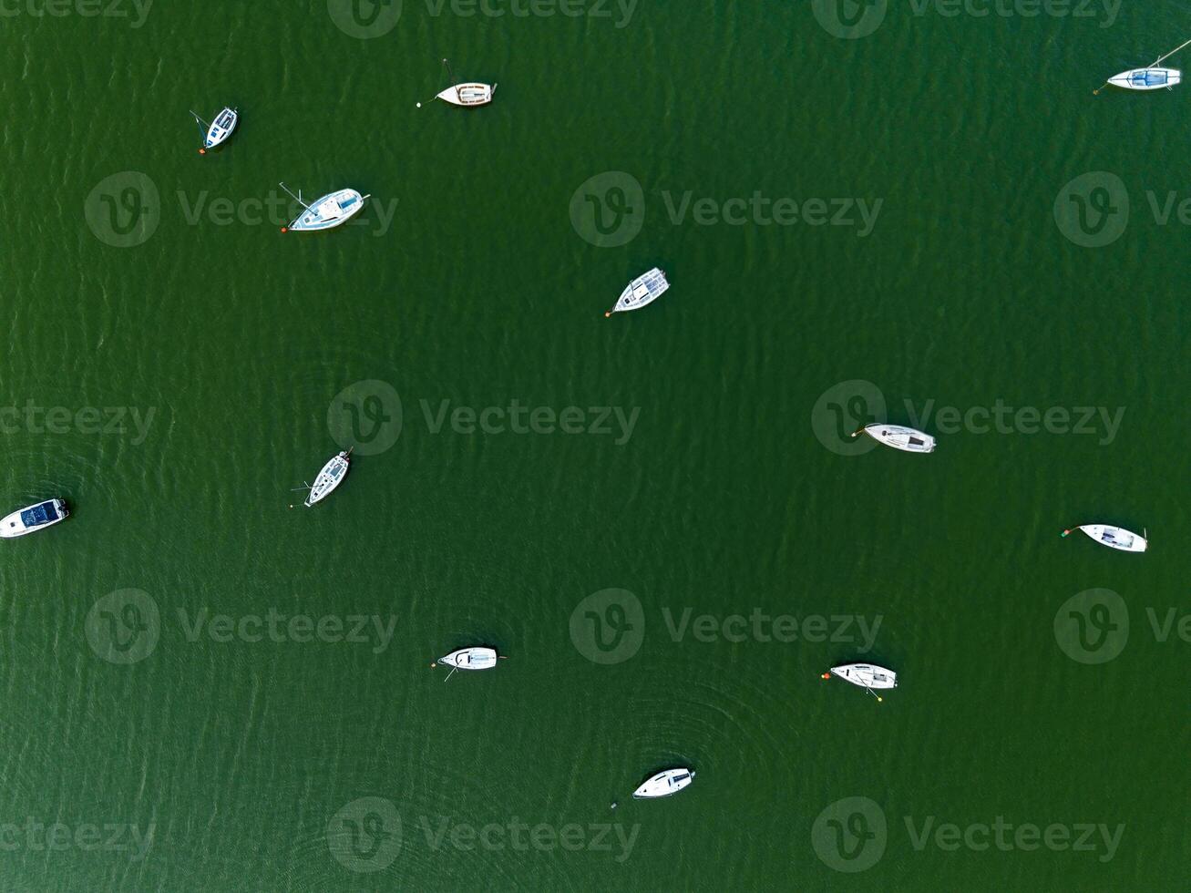 Yachts moored in the lagoon, aerial view, drone view. photo