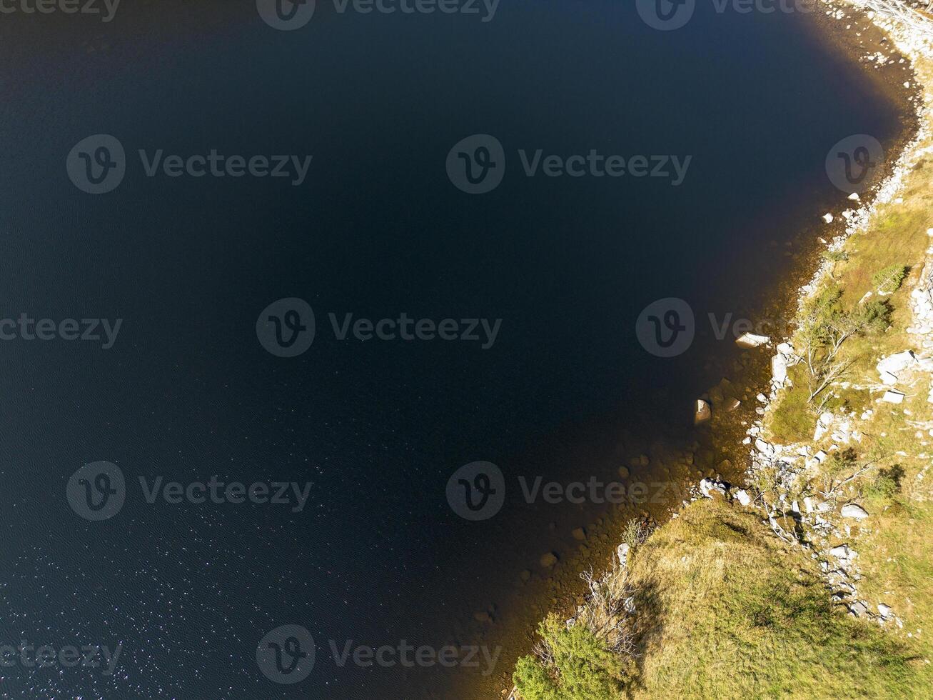 Panorama of Mountain Lake in Poland, drone view. Maly Staw. Krkonose mountain range photo