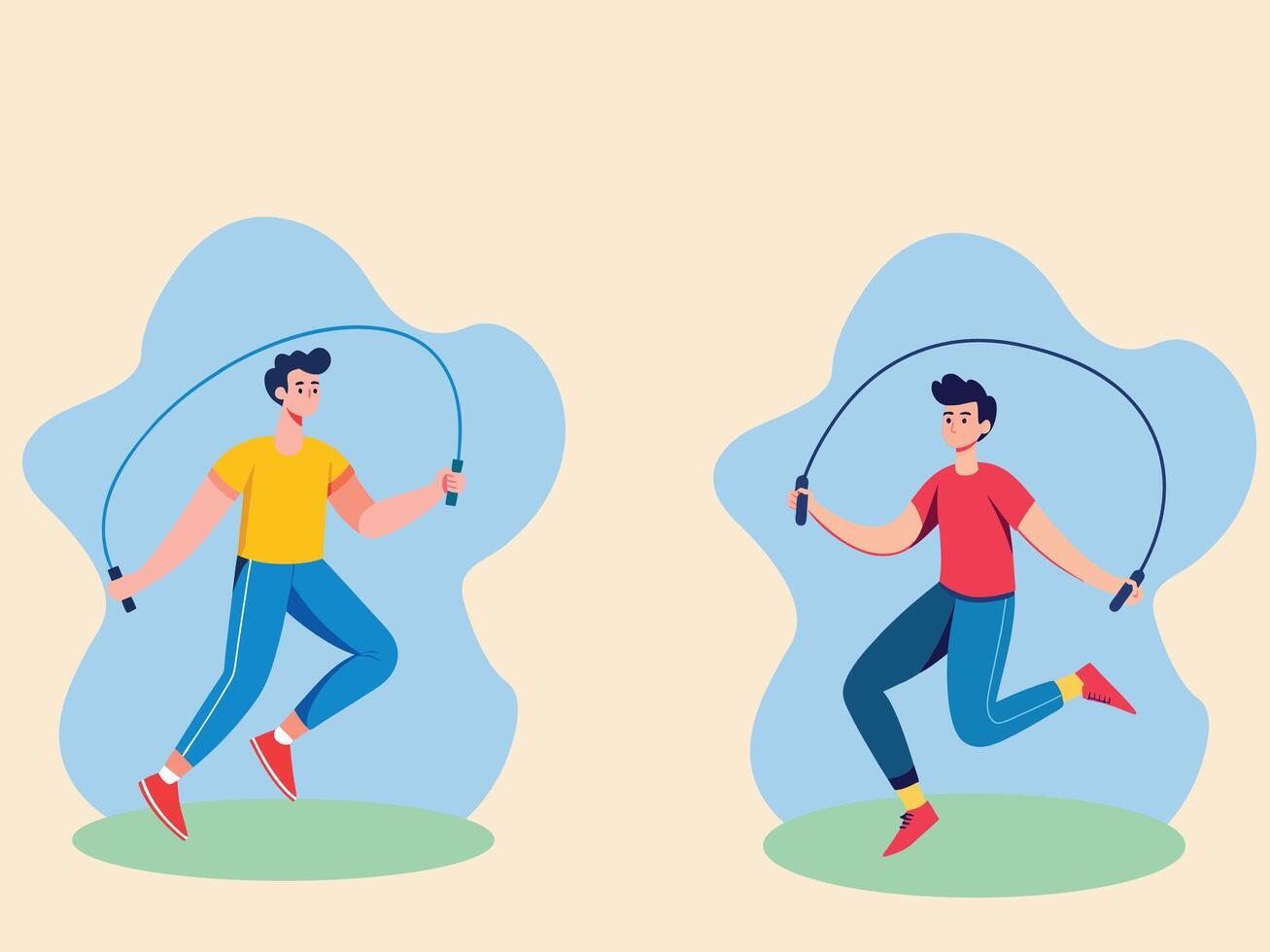 man jumping rope fitness gym workout healthy muscle lifestyle flat style color illustration vector