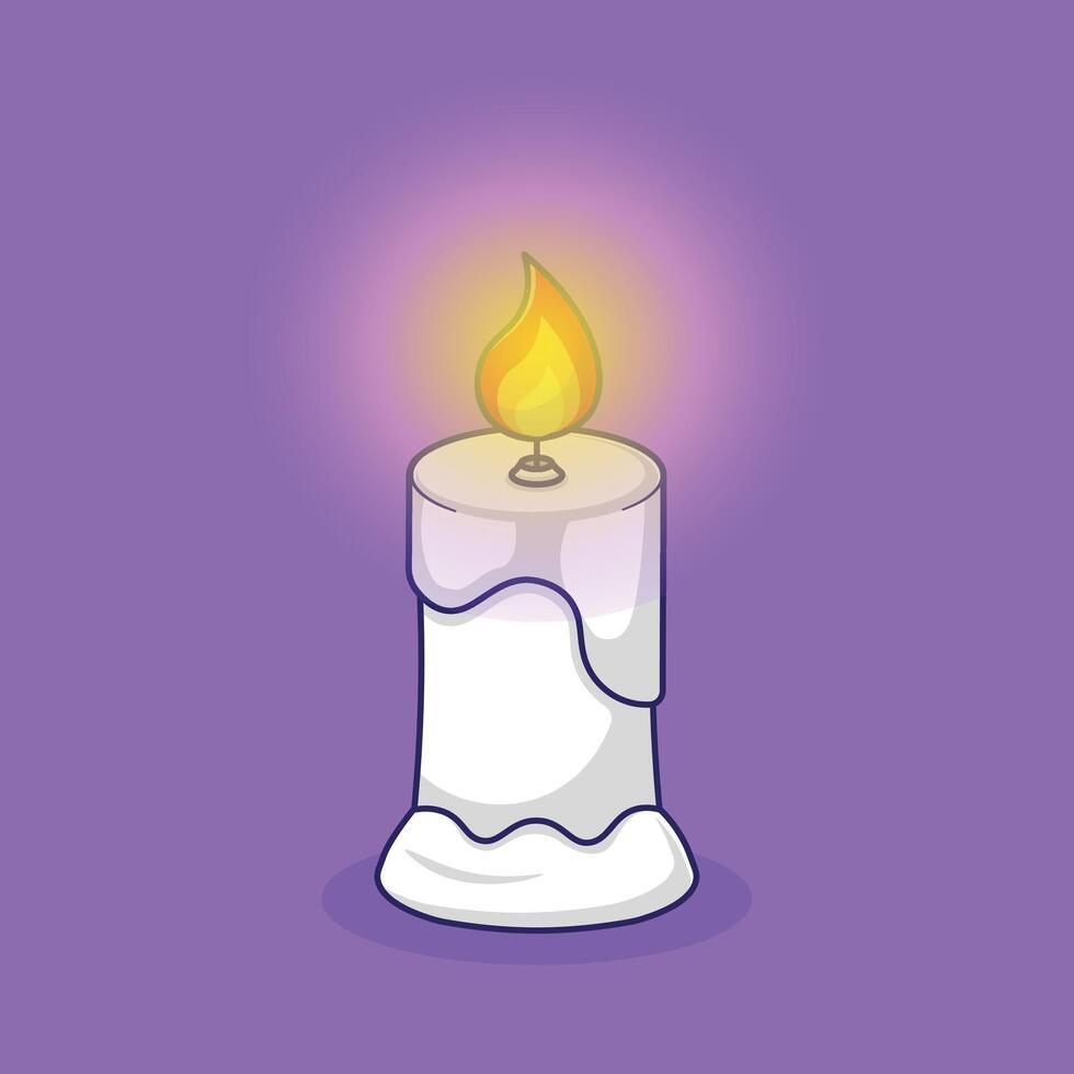 Single antique romantic aromatic white candle illustration. Candlelight illuminates the darkness vector