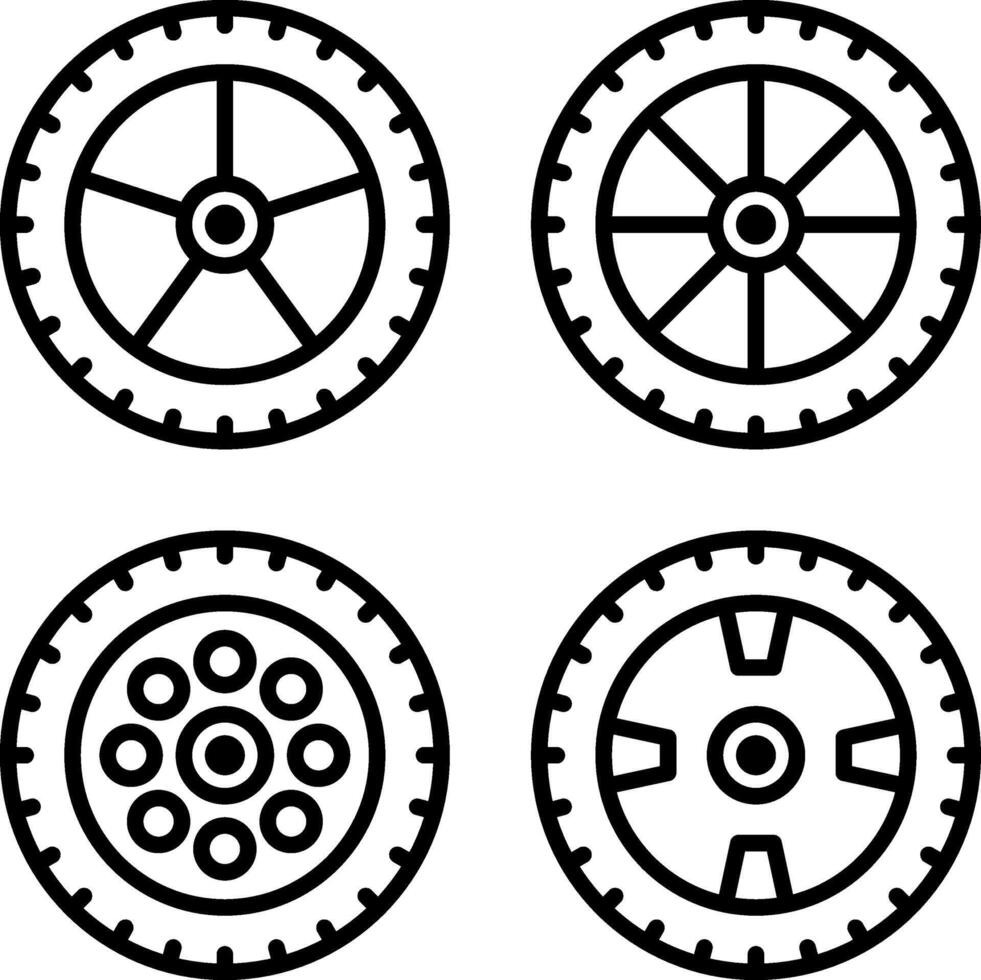 Four wheels with different sizes and shapes vector