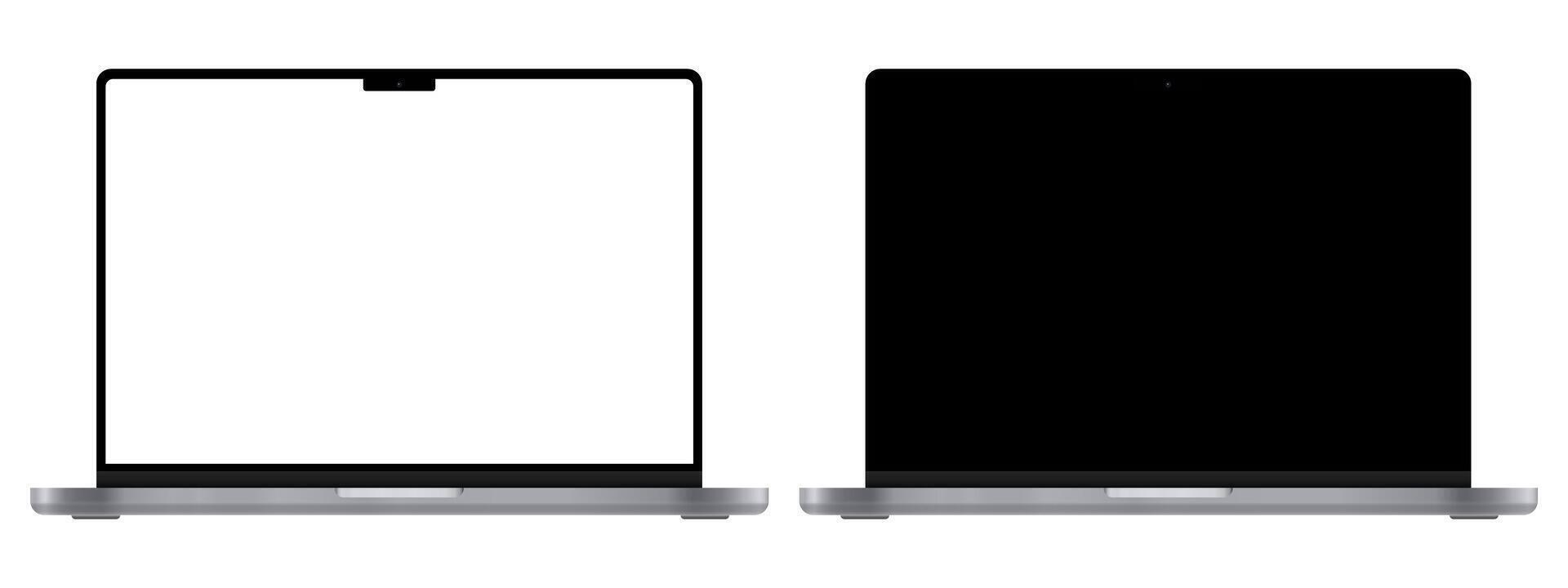 Two laptops with black screens on a white background vector