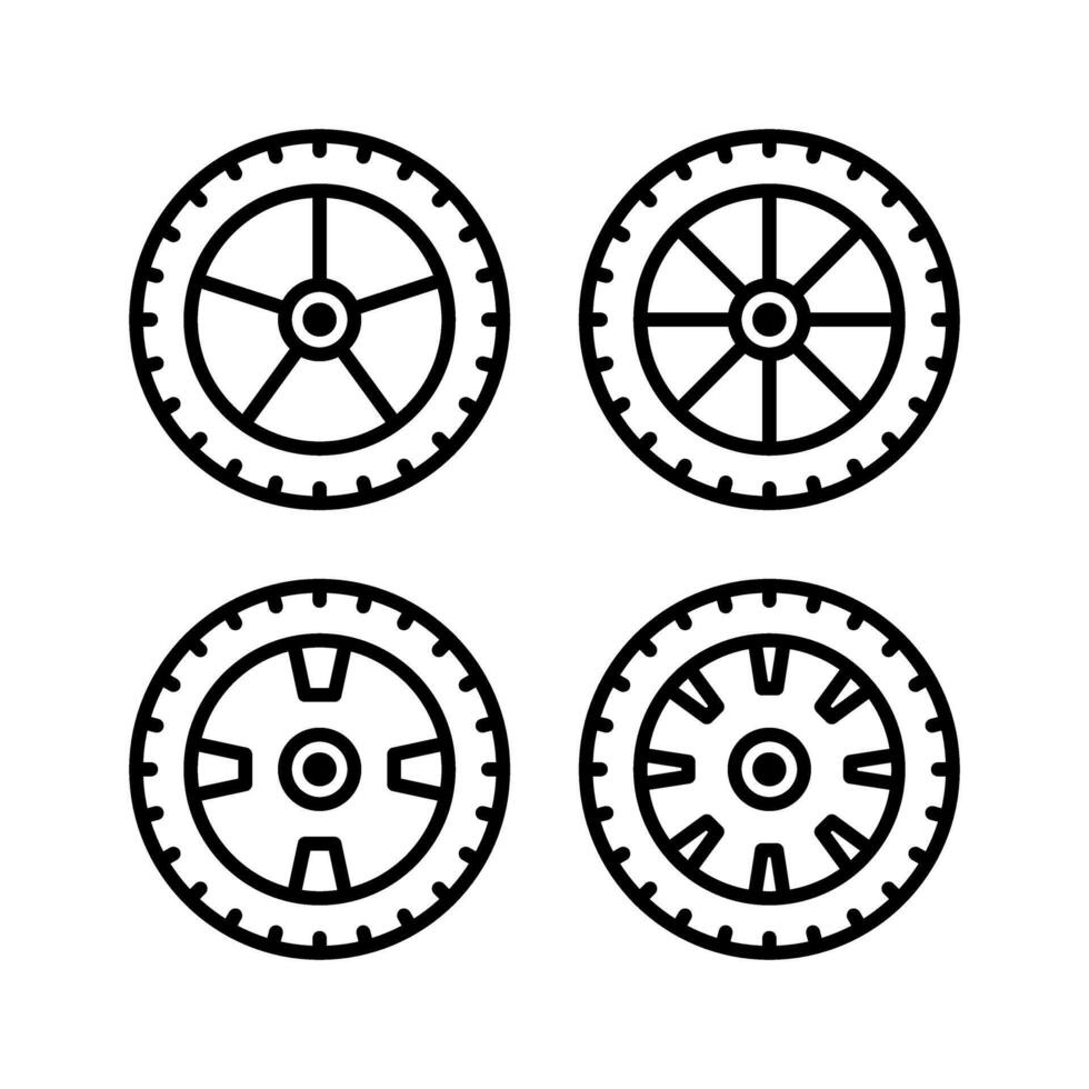 Four wheels with different sizes and shapes vector