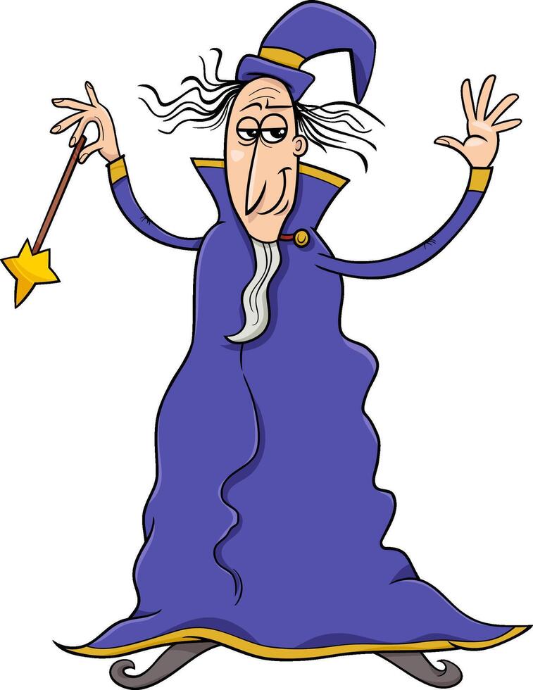 cartoon wizard or sorcerer fantasy character casting a spell vector